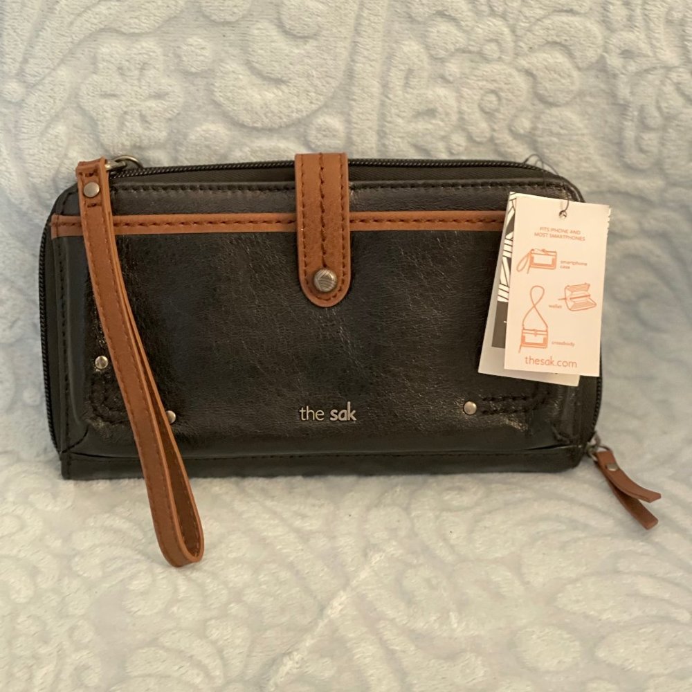 The Sak Black and Brown Wristlet Clutch